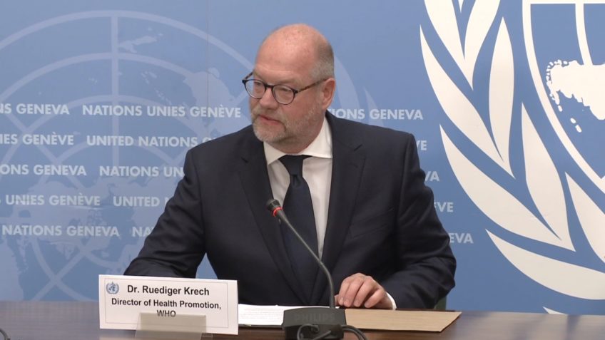 Ruediger Krech, diretor de promoção de Saúde da OMS, durante pronunciamento no Dia Mundial Sem Tabaco